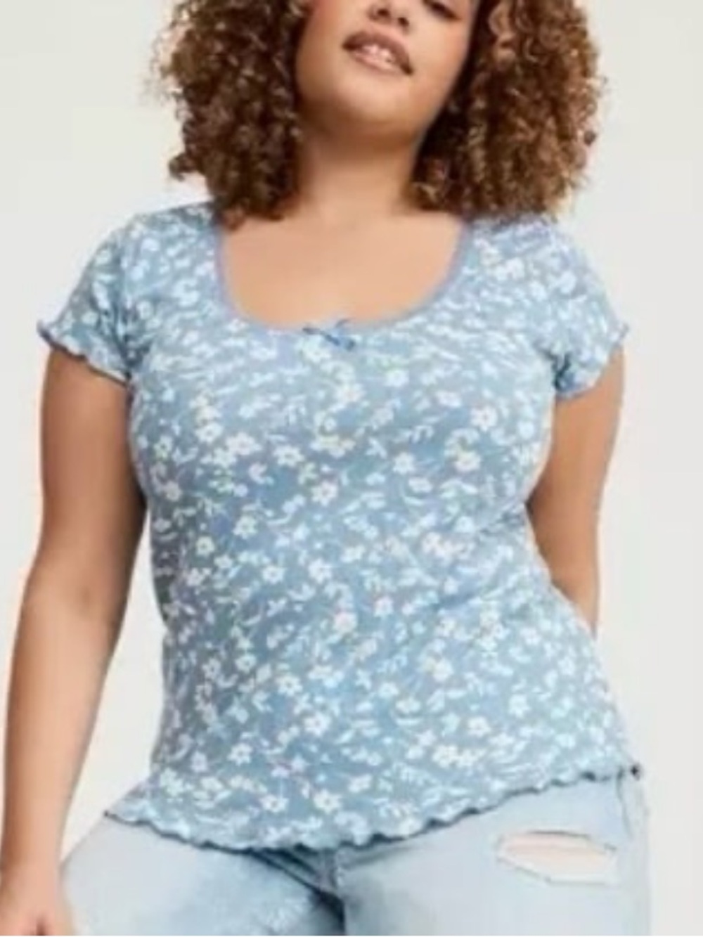 ✨NWT✨Torrid | Blue/White Ditsy Floral Mountain Spring Cotton T-Shirt Sz 00=Med